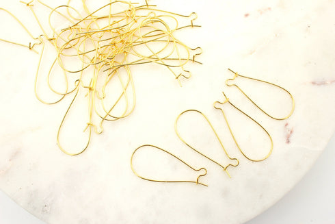 earring hooks, 24k gold plated alloy, 38 x 16mm, 20 pieces,
